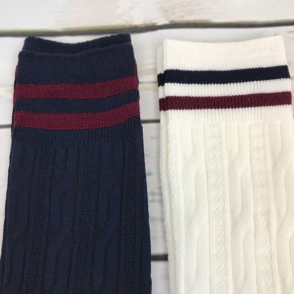 Sexy Striped Cable Knit Navy Over the Knee Socks - Picture 6 of 11